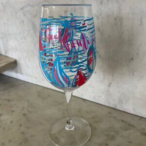 LILLY PULITZER Get Nauti Acrylic Wine Glass Goblet Blue White Pink Sailboat